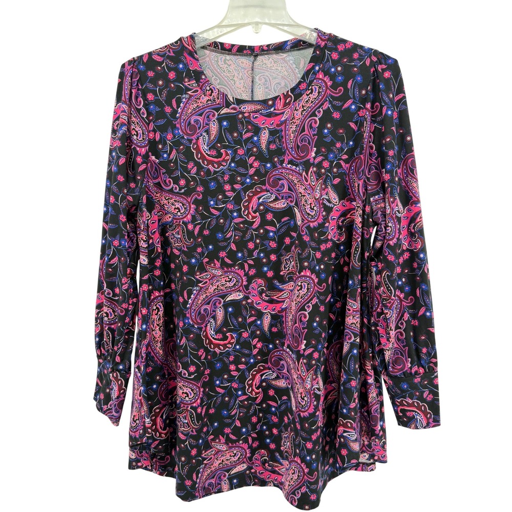 Lane Bryant  Paisley Print Long Sleeve Tunic‎ Top Black Pink Blue Plus 18/20 2X